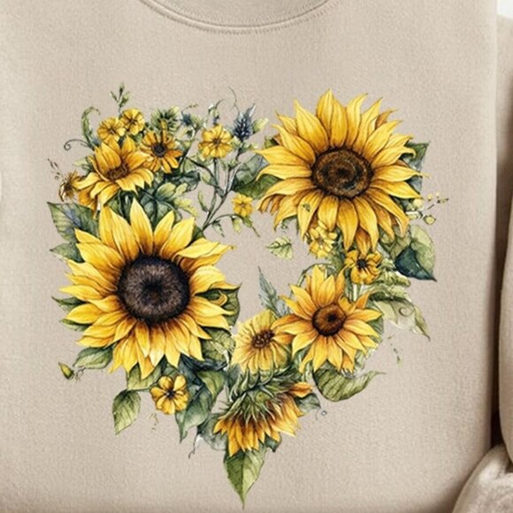 Sunflower Sweatshirts, Floral Long Sleeve Sunflower Sweatshirt Flower Sweatshirt - Picture 2 of 5